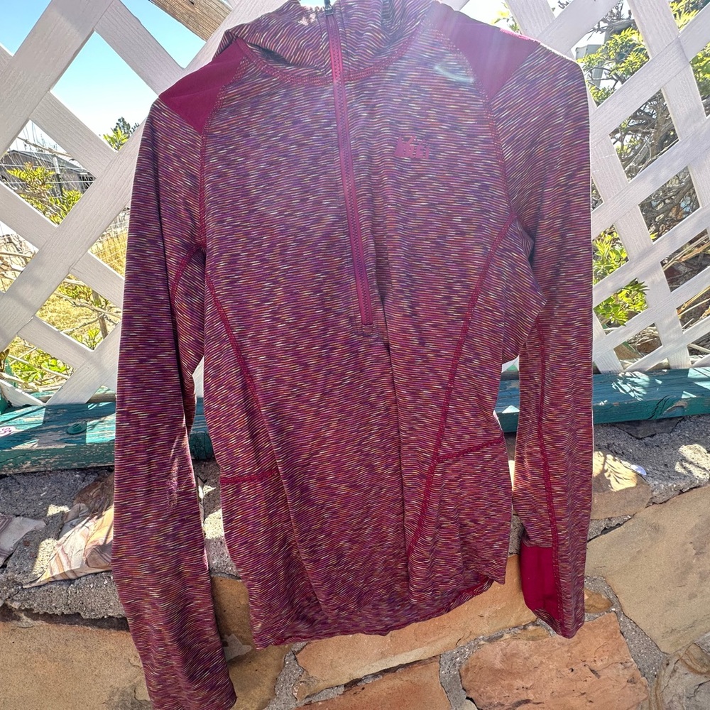 Athletic REI Half-Zip Pullover Hoodie in Berry Space-Dye